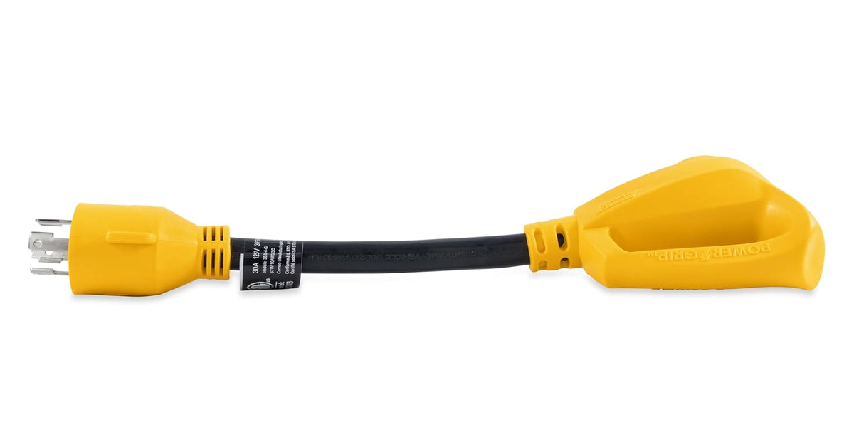 Camco 55382 Adaptador de generador PowerGrip estándar Hembra de 30 amperios de Bloqueo de 4 Puntas Macho / 30 amperios
