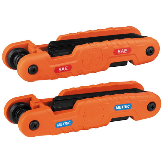 Klein Tools 70552 Pro Juego de llaves hexagonales plegables SAE de 21 llaves y juego de llaves hexagonales métricas con cuchillas de alto apalancamiento, paquete de 2