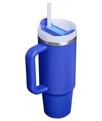 STANLEY - Vaso con mango y popote de 30 onzas, tapa Flowstate de 3 posiciones, compatible para viajes, vaso de acero inoxidable aislado, sin BPA, cobalto