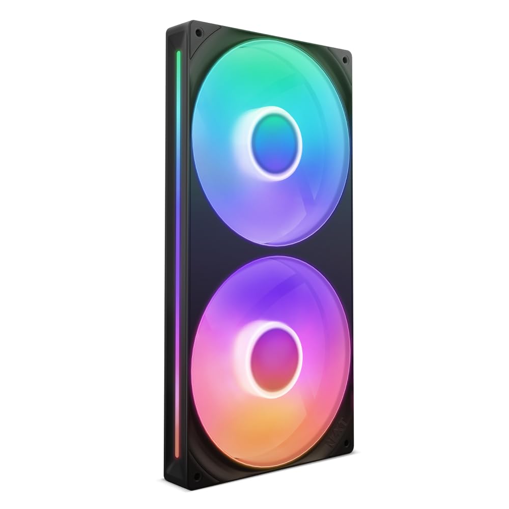 NZXT F280 RGB Core - Ventilador marco único de 280 mm, 2 unidades 140 mm, control de velocidad/iluminación; alta presión estática y flujo de aire, rodamientos dinámicos de fluidos, 8 LED aRGB, negro