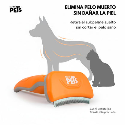 Fancy Pets Deslanador Curvo para Perros Med, Cuchilla Metálica Fina, Ergonómico para Pelo Medio y Largo, Eliminación Suave de Pelo Muerto y Prevención de Nudos, 15.5 cm