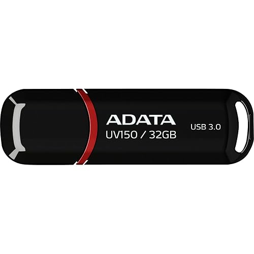 ADATA 32 GB Memoria Flash USB 3.0 con Tapa Color Negro con Rojo (Modelo UV150)