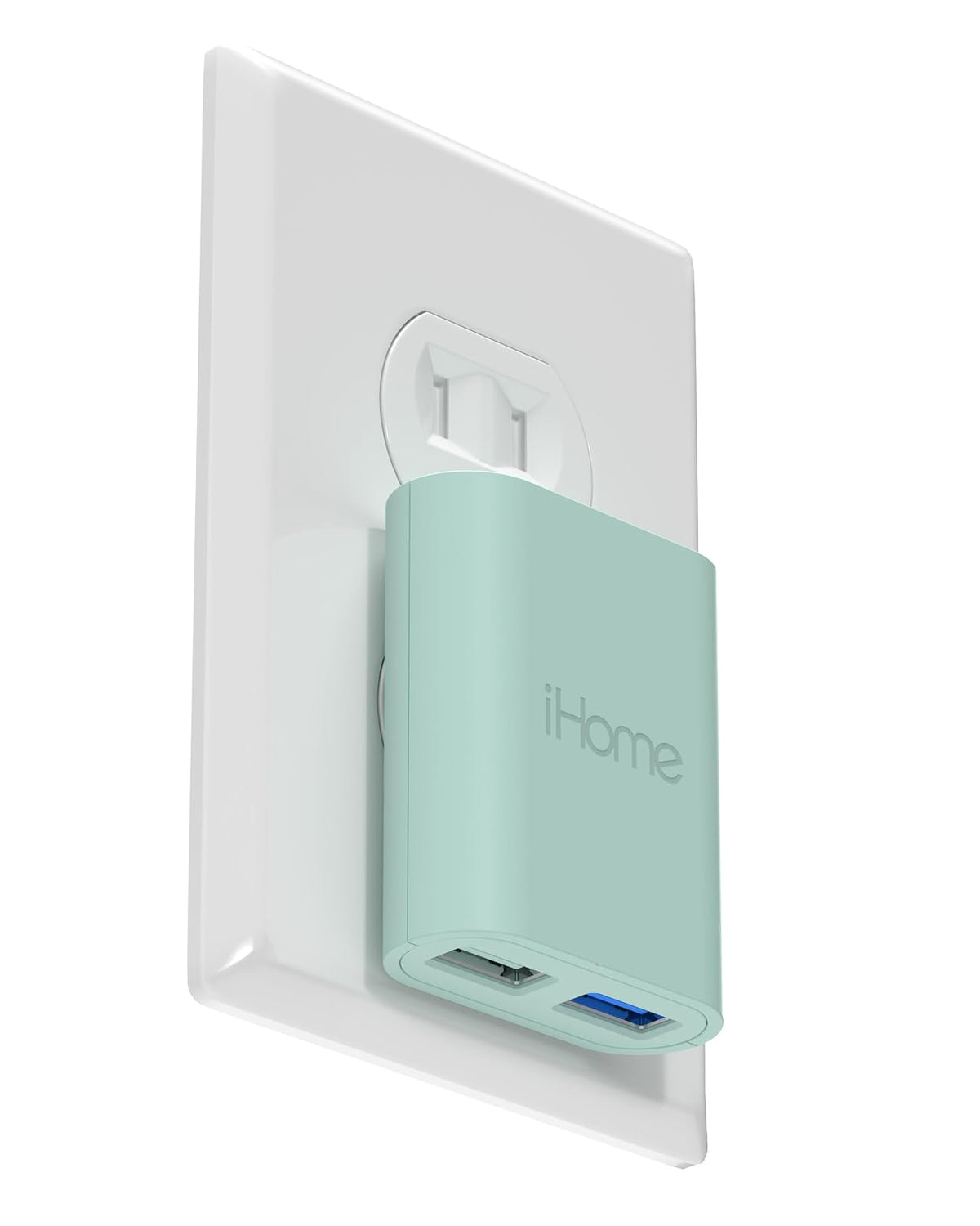 iHome Cargador de Pared USB Doble AC Pro, Carga Rápida 2.4A - Pastel Green - Carga rápida de 2 puertos