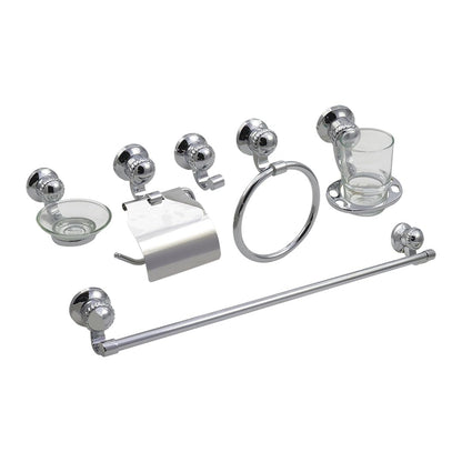 Anbec JAB6106C Juego de Accesorios para Baño 6 Piezas, Cuerpo Metálico, Incluye 1 Toallero de Barra, 1 Cepillero con Vaso, 1 Porta Rollo, 1 Jabonera con Base, 1 Toallero de Argolla, 1 Gancho, Cromado