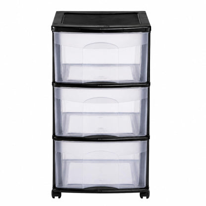 Italhome Cajonera FOX 3 de Plástico con Ruedas 3 Cajones Transparentes, Organizador Multiusos Móvil para Hogar y Oficina, Mueble Ligero Resistente, Color Negro
