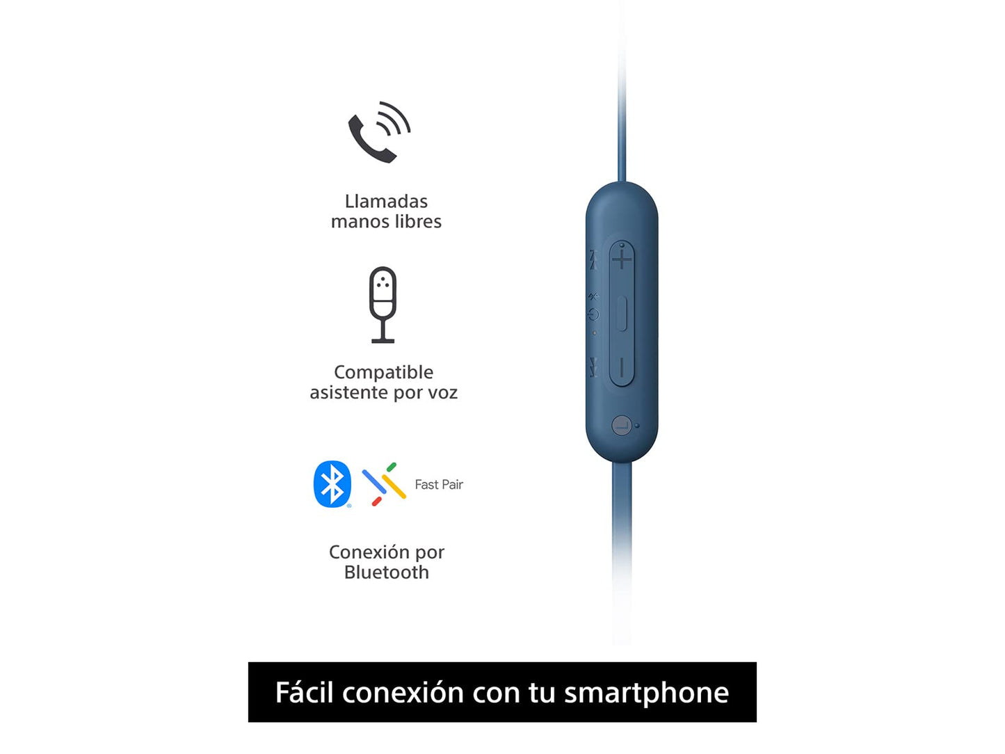 Sony WI-C100 - Audífonos inalámbricos intraauriculares con Banda para el Cuello y micrófono para Llamadas con Manos Libres, Azul, WIC100/L (Versión Nacional)