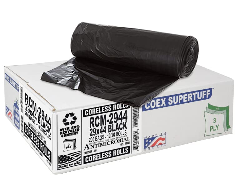Aluf Plastics 26 galones para Slim Jim 1.25 mil (eq) bolsas de basura resistentes negras – 29 x 44 pulgadas – Paquete de 200 – para construcción, industrial, exterior y comercial
