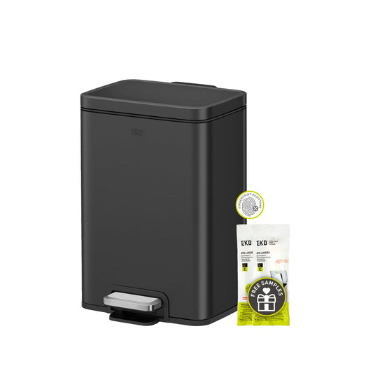 EKO Madison - cubeta de basura para baño de 12 litros/3.2 galones con tapa y cesta interior extraíble, cubeta de basura rectangular pequeño paso