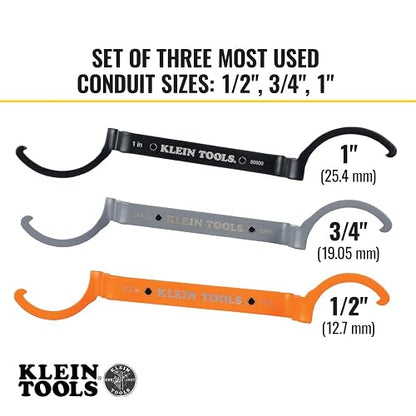 Klein Tools 50900R Juego de llaves de bloqueo de conductos, aprieta y afloja las tuercas de seguridad en espacios reducidos, 1/2, 3/4 y 1 pulgada, curvas de compensación, 3 piezas