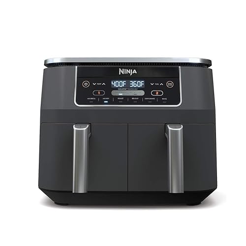 Ninja Foodi Freidora de Aire DualZone 8QT 6 en 1 Gris DZ201 | 2 Cestas Independientes al Mismo Tiempo | Smart Finish Sincroniza Listo | 6 Funciones | 8QT