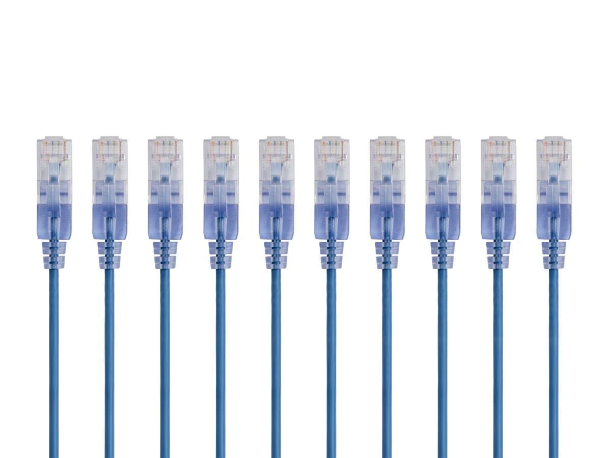 Monoprice SlimRun Cable de Conexión Ethernet Cat6A, 10 Gbit/s - Azul - 0.5 Feet - Paquete de 10