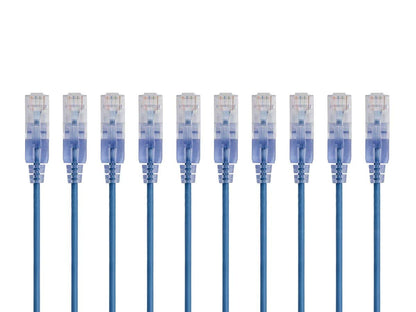 Monoprice SlimRun Cable de Conexión Ethernet Cat6A, 10 Gbit/s - Azul - 0.5 Feet - Paquete de 10