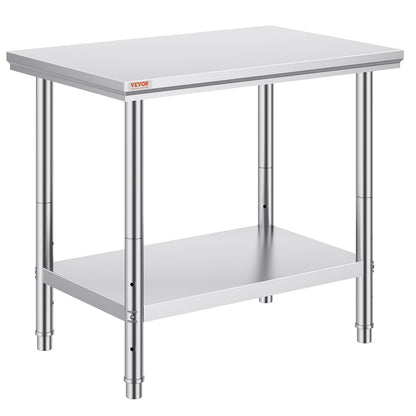 VEVOR - Mesa de Trabajo de Metal Resistente de Acero Inoxidable de 24 x 36 x 32 Pulgadas con Patas Ajustables para Restaurante, hogar y Hotel: Industrial y científico