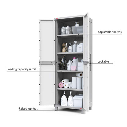Keter - Armario de Almacenamiento con Puertas y estantes para Herramientas y organización del hogar, Grande, Blanco y Gris