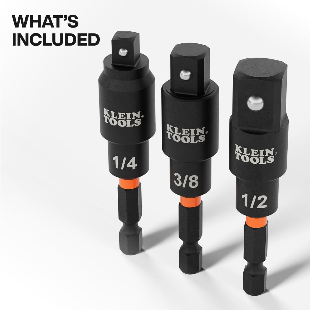 Klein Tools 65813SW Juego de adaptadores de enchufe giratorio de 3 piezas, giratorio de 20 grados, extensión de enchufe con clasificación de impactos, retención de bola, alta visibilidad