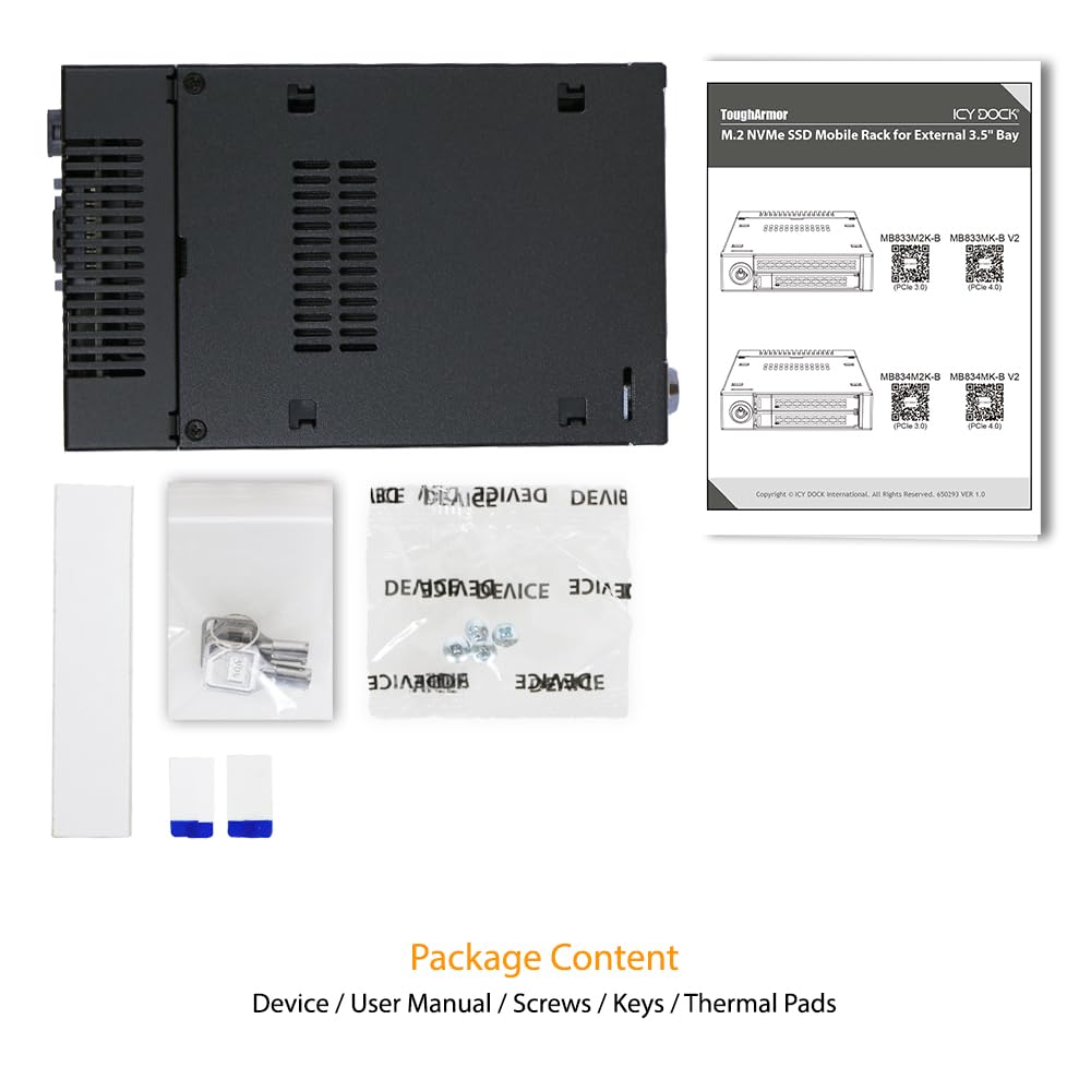 Icy Dock MB833M2K-B PCIe NVMe - Estante móvil para bahía Externa de 3,5" (1 x M.2 PCIe NVMe SSD