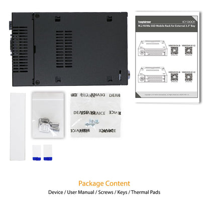 Icy Dock MB833M2K-B PCIe NVMe - Estante móvil para bahía Externa de 3,5" (1 x M.2 PCIe NVMe SSD