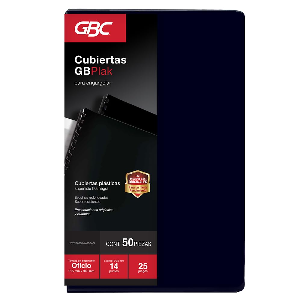 GBC Cubierta para Encuadernar Tamaño Oficio 14 Puntos - NEGRO