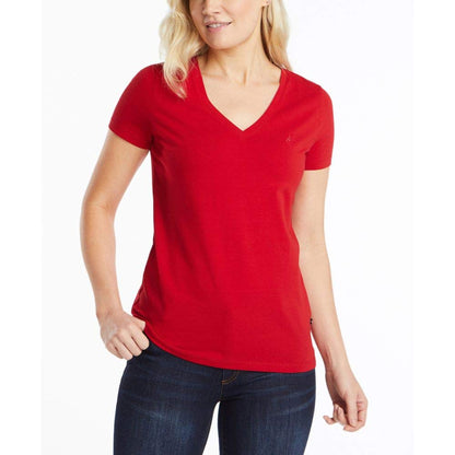 Nautica Playera de algodón elástico súper Suave con Cuello en V fácil Comodidad Camiseta para Mujer