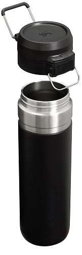 Stanley Quick Flip GO - Botella de agua de 24 onzas, tapa de botón a presión, a prueba de fugas y plegable para viajes y deportes, acero inoxidable aislado, sin BPA, negro 2.0