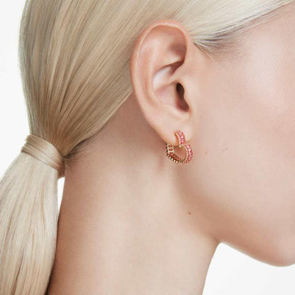 Swarovski Aretes de aro Matrix, Talla baguette, Corazón, Pequeños, Rosas, Baño tono oro