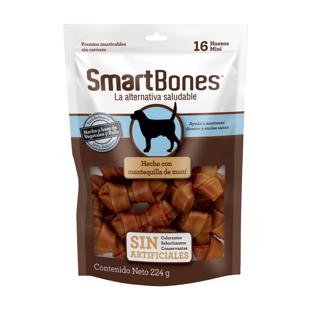 SmartBones Premios Perro huesitos Pollo y maní sin Artificiales Pack-16 pzs