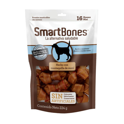 SmartBones Premios Perro huesitos Pollo y maní sin Artificiales Pack-16 pzs