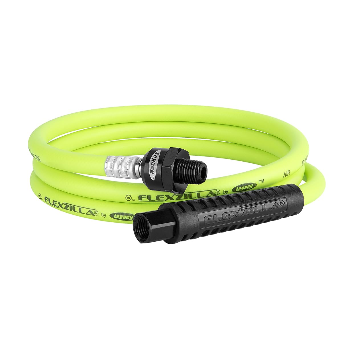 Flexzilla Ball Swivel Whip Air Hose, 1/4 in. x 4 ft. (1/4" MNPT Ball Swivel x 1/4" FNPT Ends), Heavy Duty, Lightweight, Hybrid, ZillaGreen - HFZ1405YW2B