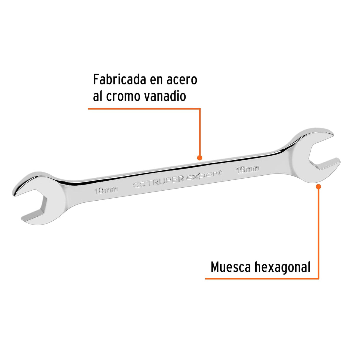 Truper Expert LL-31819, Llave española, milimétrica, 18 x 19 x 227 mm