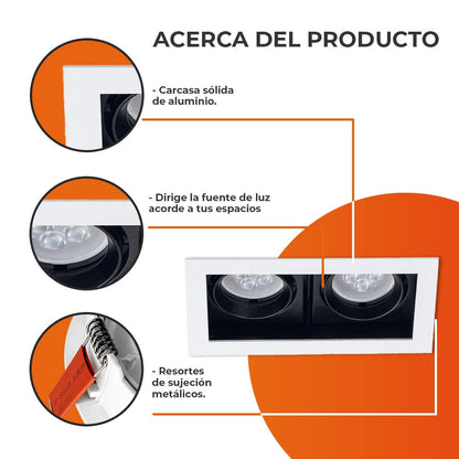 Tecnolite Lámpara Downlight Empotrable Dirigible, Potencia Máx. 120 W, 2 Bases GX5.3/GU10, No incluye focos