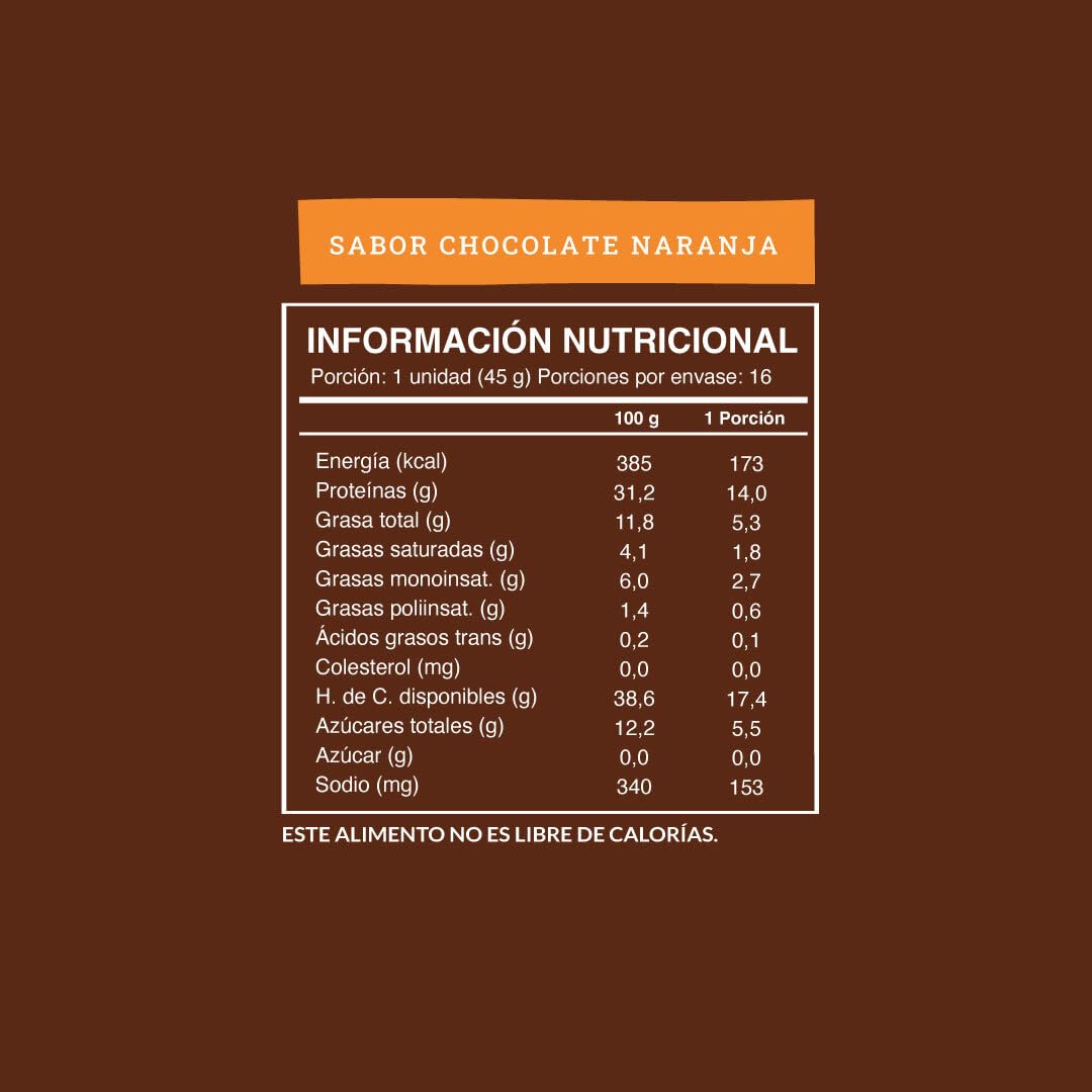 Wild Protein | Barras altas en proteína | Vegana | Sabor chocolate y naranja | Pack de 16 unidades | 14 g de proteína | Sin azúcares ni grasa añadida | 45 g cada barra
