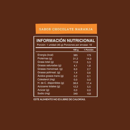 Wild Protein | Barras altas en proteína | Vegana | Sabor chocolate y naranja | Pack de 16 unidades | 14 g de proteína | Sin azúcares ni grasa añadida | 45 g cada barra