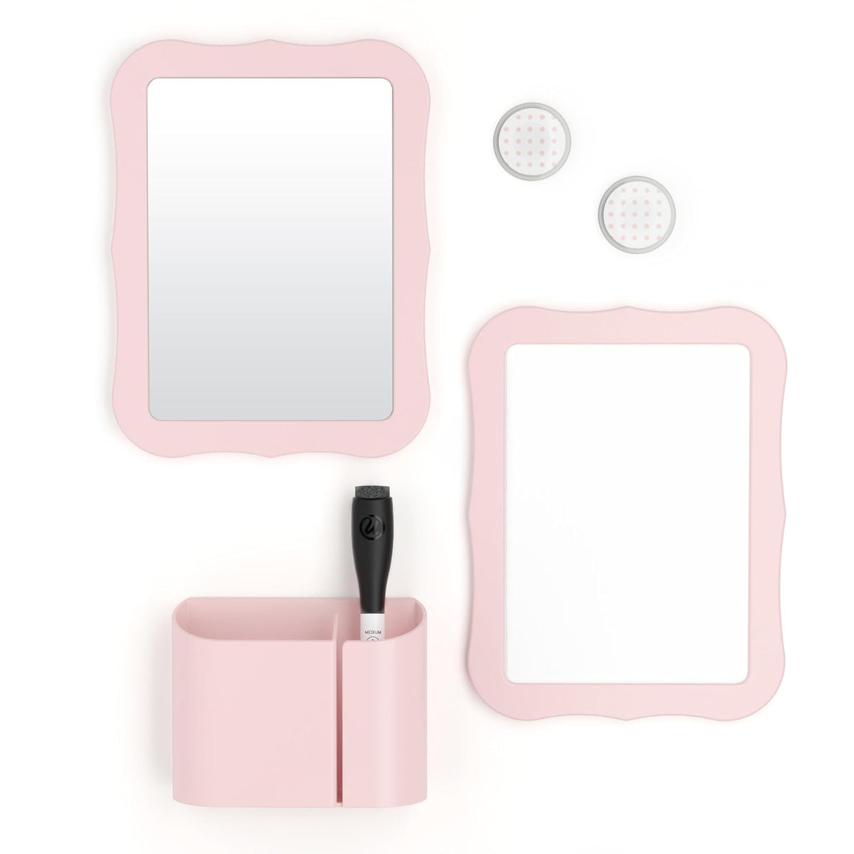 U Brands - Kit de accesorios para casillero de regreso a la escuela, rubor, 6 piezas, incluye pizarrón blanca, espejo y suministros de organización