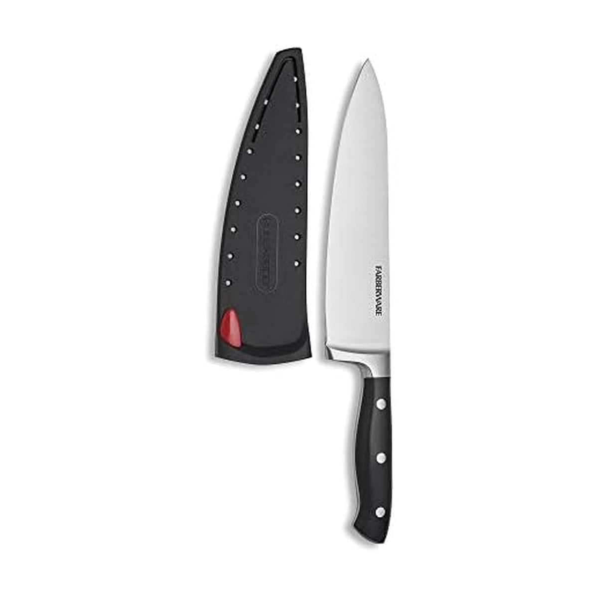 Farberware Edgekeeper Cuchillo de chef forjado triple remachado de 8 pulgadas con cubierta de hoja autoafilable, cuchillo de cocina de acero inoxidable de alto carbono con mango ergonómico, cuchillo