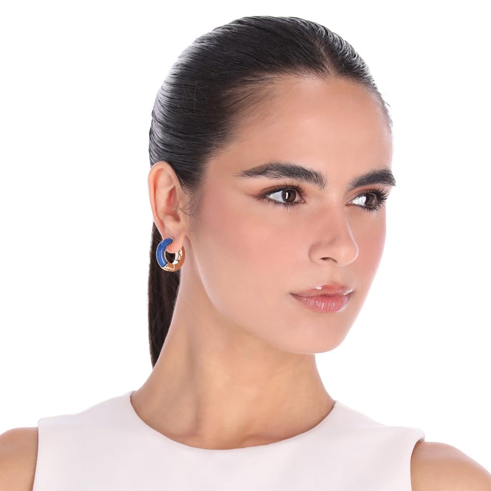 DKNY Aretes Bitono Circular Para Mujer | Medianos, huggies, cierre poste, 1 par
