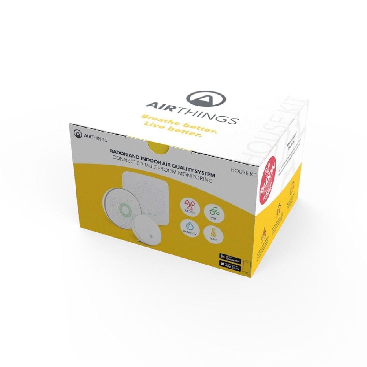 Airthings 4200 Kit de casa, radón, riesgo de moho y sistema de monitoreo de calidad del aire interior, multihabitación