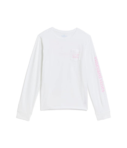 Vineyard Vines Playera de Manga Larga con Bolsillo para Niña - White Cap 2 - CH