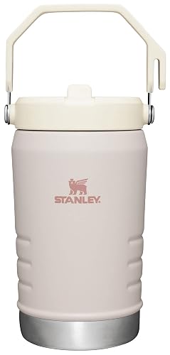 Stanley IceFlow - Jarra de paja abatible con asa de 40 onzas, tapa giratoria y popote abatible, resistente a fugas para viajes y deportes, acero inoxidable aislado, sin BPA, cuarzo rosa