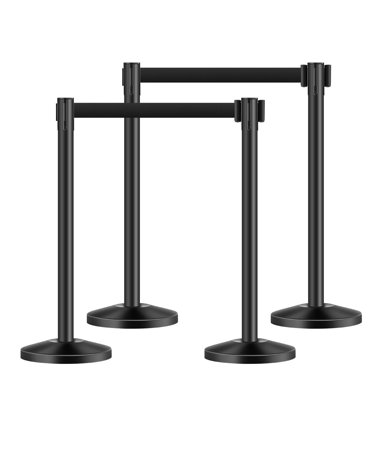 VEVOR 4 PCS Poste de Estaca de Acero al Carbono de 2 m con Base Hueca de Inyección de Arena y 4 Cinturones Retráctiles Negros, Barreras de Control de Multitudes para Teatro, Fiesta, Boda, Negro