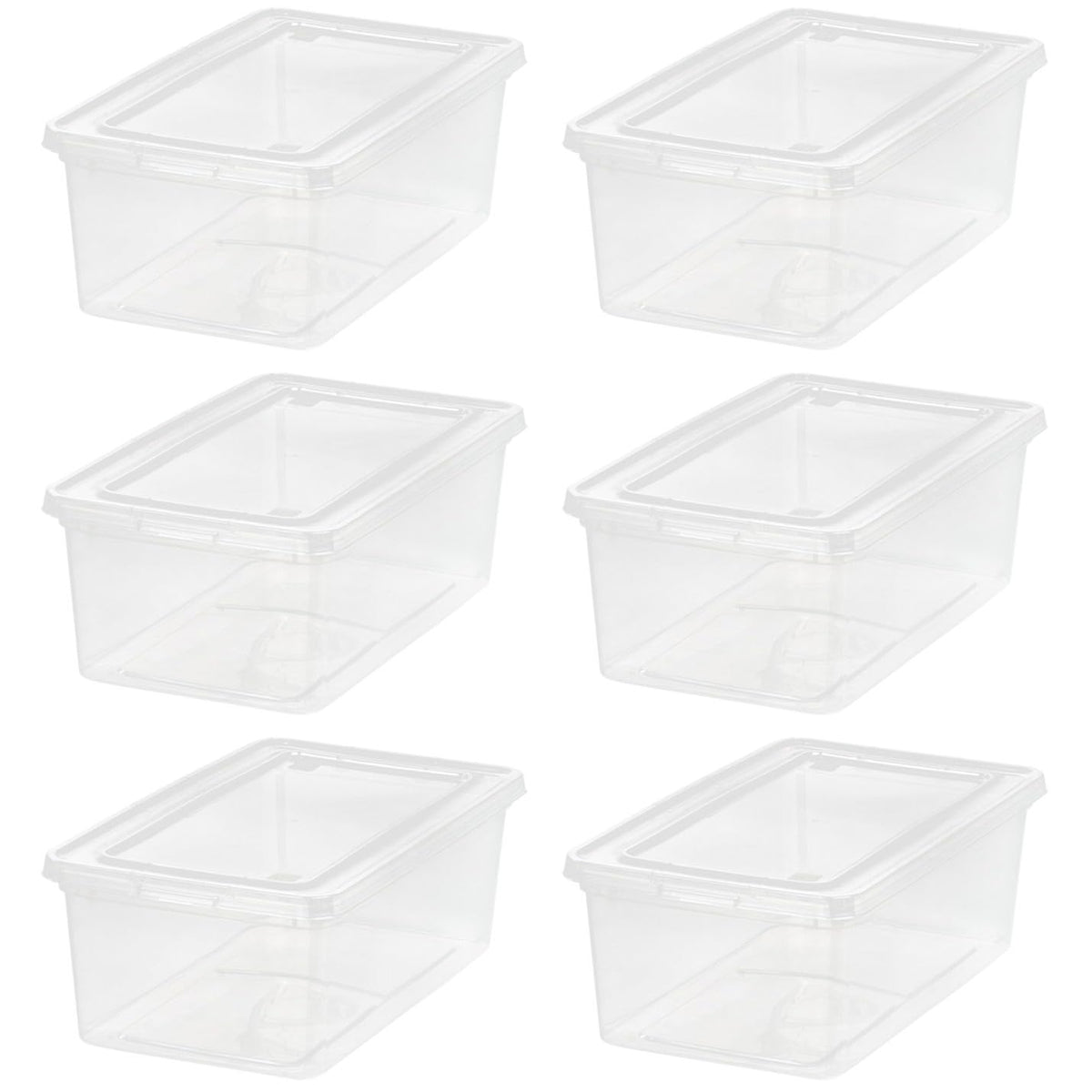 IRIS USA 6 Contenedores de 6 Qt con Tapa, Transparentes, Apilables | Ideal para zapatos, manualidades, oficina y despensa. Diseño transparente y anidable para organizar fácilmente.