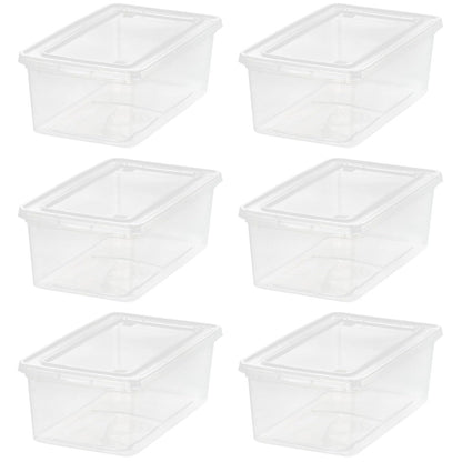 IRIS USA 6 Contenedores de 6 Qt con Tapa, Transparentes, Apilables | Ideal para zapatos, manualidades, oficina y despensa. Diseño transparente y anidable para organizar fácilmente.