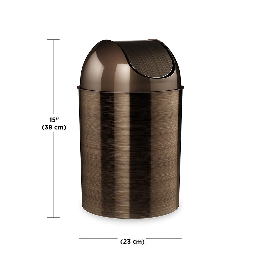 Umbra Mezzo Bote de Basura de Acero con Tapa Oscilante, Ideal para Baño, Oficina y Recámara, 9L, Bronce