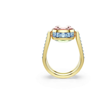 Swarovski Chroma Collection - Anillo con forma de cojín, multicolor, chapado en oro