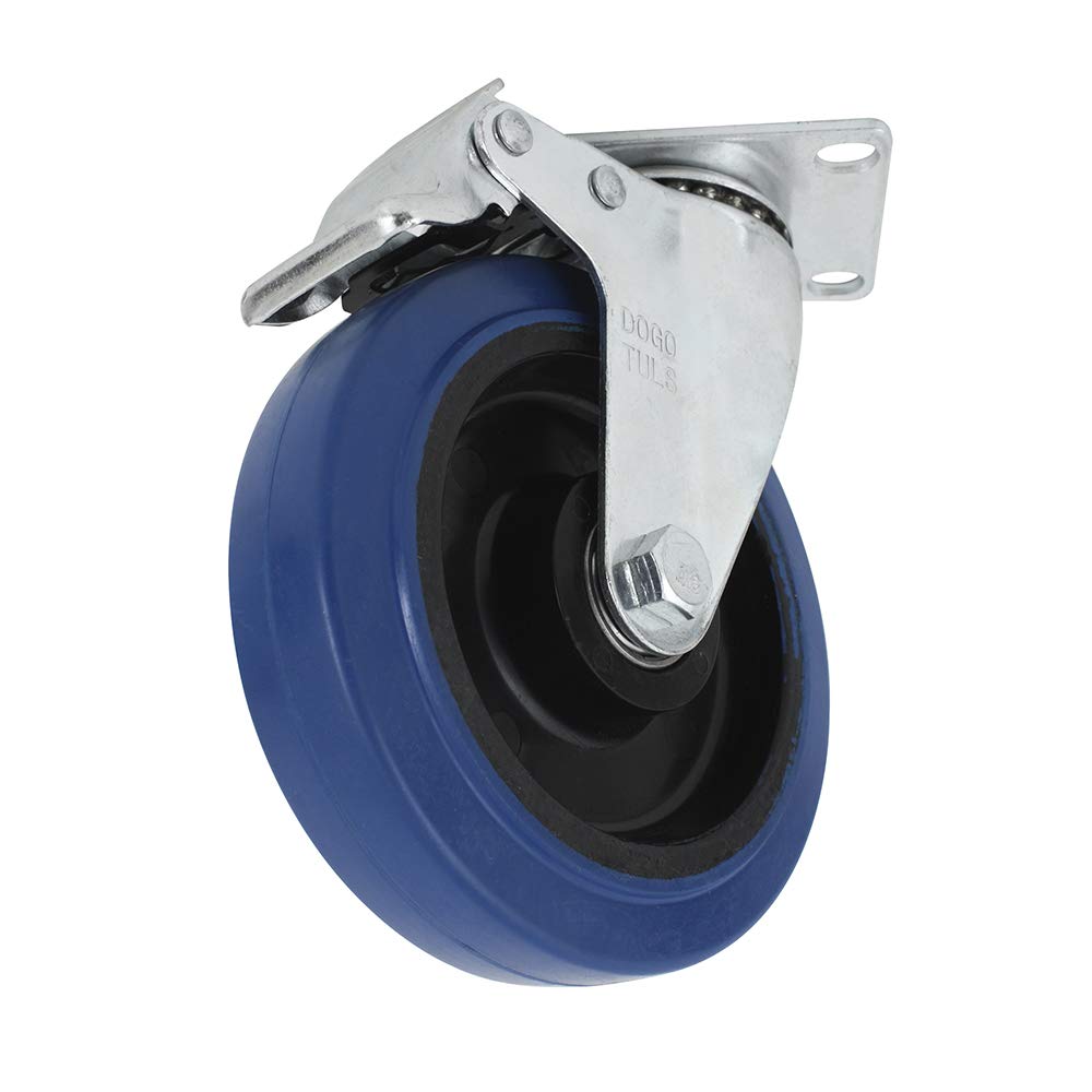 Dogotuls ZF5126 Rodaja Goma Elástica Giratoria con Freno y Placa, color Azul, 3"