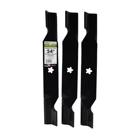 MaxPower 561747B - Juego de 3 cuchillas para muchos 54 pulgadas Cut Craftsman, Husqvarna, Poulan cortacéspedes reemplazan a OEM # 187256 y 532187256
