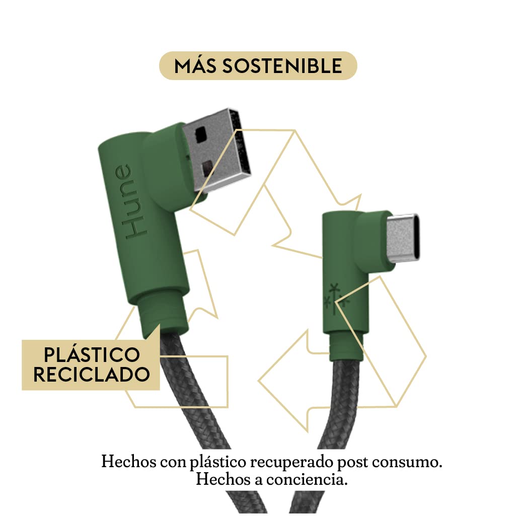 Cable Tipo C Hune Sustentable Carga Rápida Y Datos 90 Grados (Bosque)