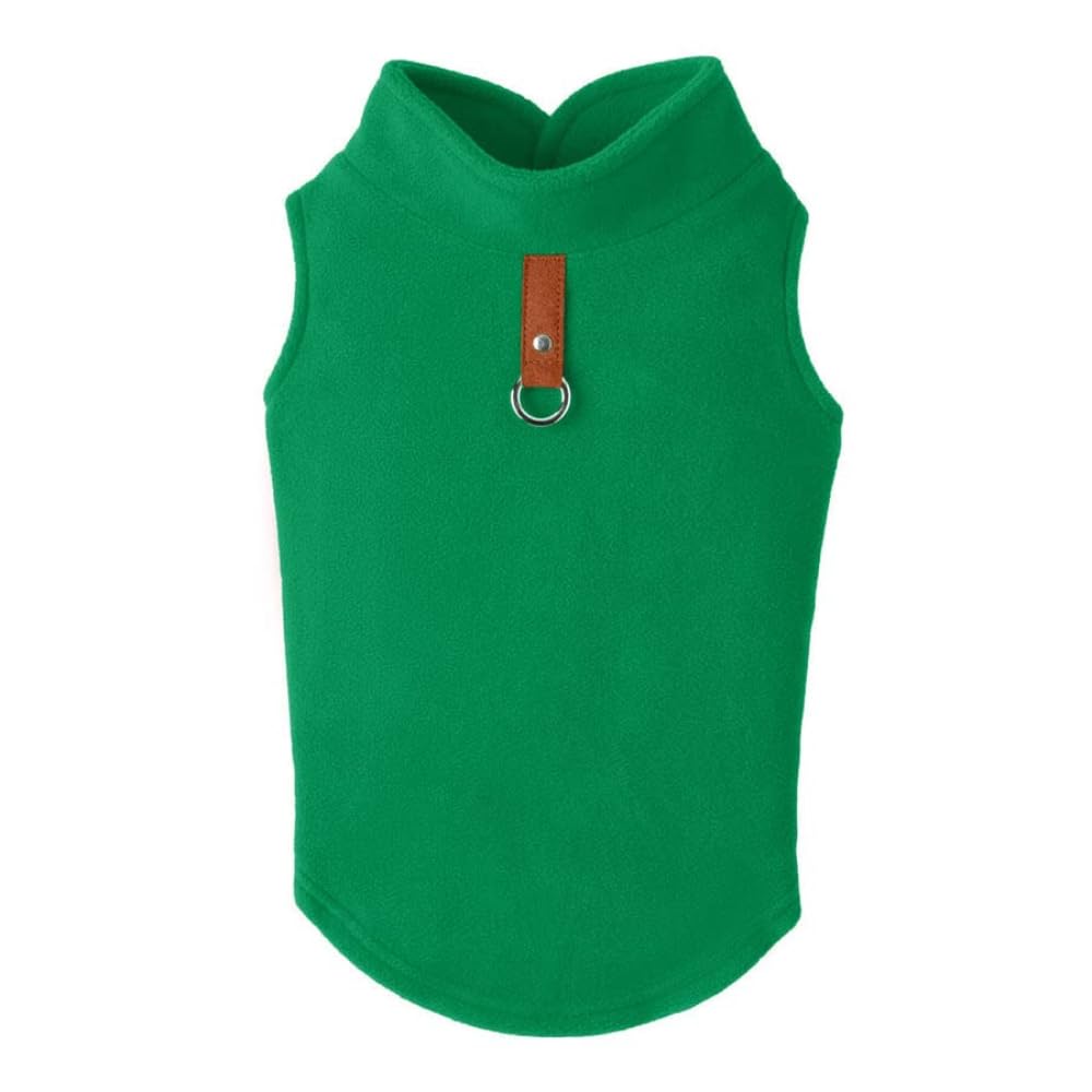 Gooby Chaleco de Forro Polar para Perro con Correa Integrada - X-Small chest (~10") - Verde