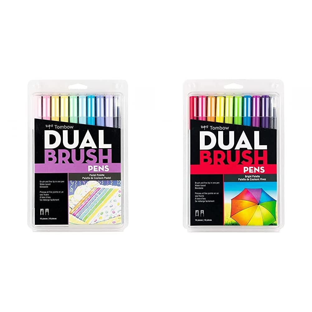 Tombow Dual Brush Pen Marcadores Artísticos de Doble Punta - Pastel - Pack de 10 - Marcadores artísticos + Rotuladores