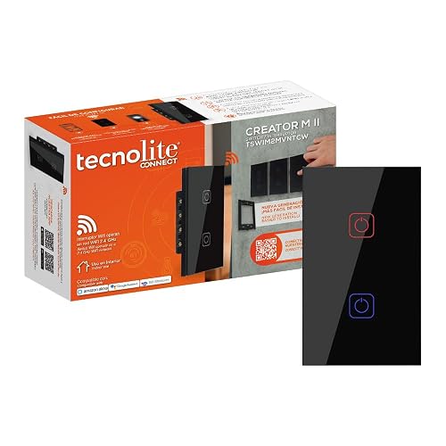Tecnolite Connect - Apagador Inteligente Táctil WiFi 2 Circuitos, Requiere Cable Neutro, Compatible con App móvil, Alexa, Google y Siri, Interruptor Inteligente