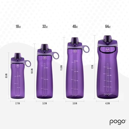 Pogo botella de agua con tapa deslizable, de plástico sin BPA, 40 oz (1182.9ml)
